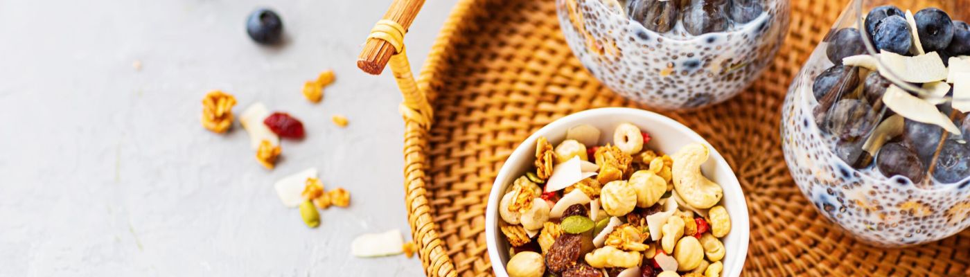 healthy eating on table granola with chia pudding 2026 01 05 23 38 02 utc